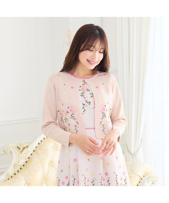 ローズティアラ RoseTiara 吹上刺繍クロップド丈ニットカーディガン