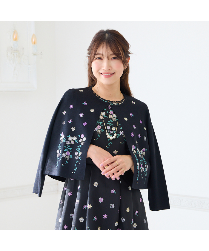 ローズティアラ RoseTiara 吹上刺繍クロップド丈ニットカーディガン