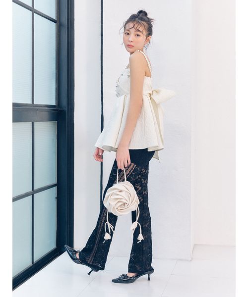 L.B CANDY STOCK]ビッグリボンビジューペプラムトップス(508684469