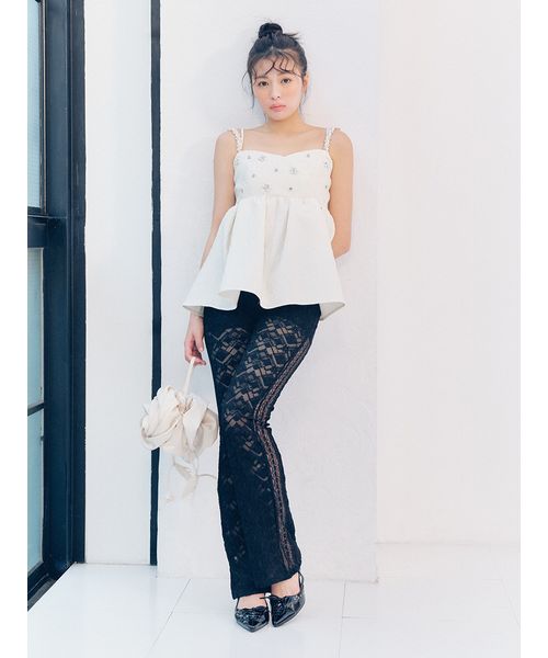 L.B CANDY STOCK]ビッグリボンビジューペプラムトップス(508684469