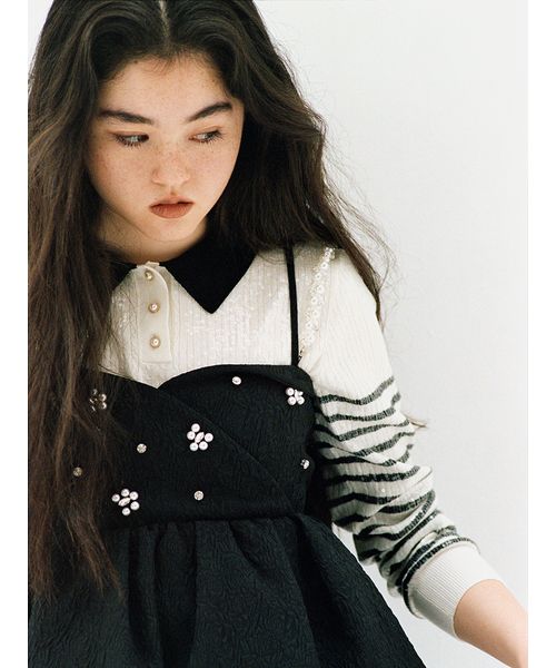 L.B CANDY STOCK]ビッグリボンビジューペプラムトップス(508684469