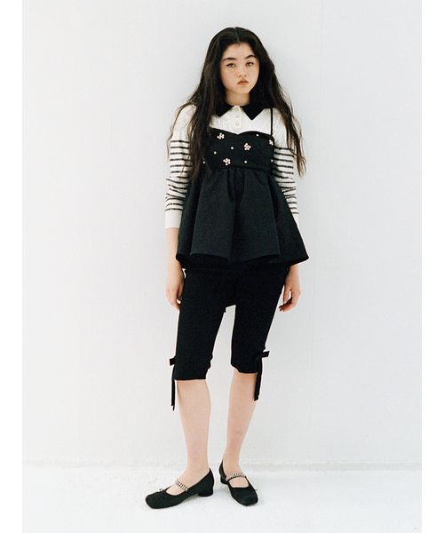 L.B CANDY STOCK]ビッグリボンビジューペプラムトップス(508684469