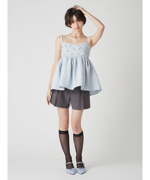 L.B CANDY STOCK]ビッグリボンビジューペプラムトップス(508684469