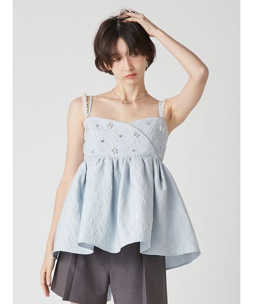 L.B CANDY STOCK]ビッグリボンビジューペプラムトップス(508684469