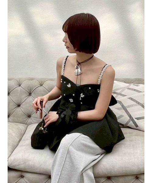 L.B CANDY STOCK]ビッグリボンビジューペプラムトップス(508684469