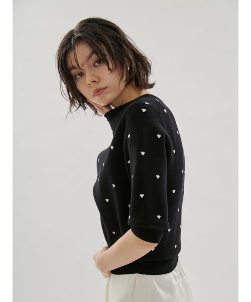 HEART】 eco ハーフスリーブハートジャガードニット【アンサンブル可能