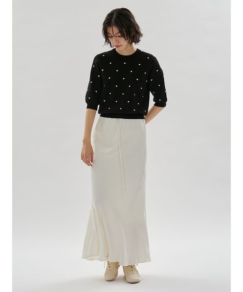 HEART】 eco ハーフスリーブハートジャガードニット【アンサンブル可能