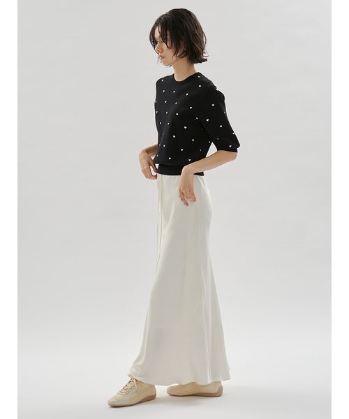 HEART】 eco ハーフスリーブハートジャガードニット【アンサンブル可能