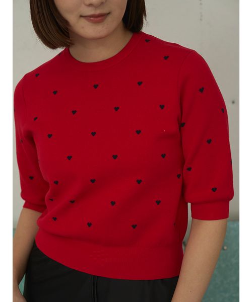 HEART】 eco ハーフスリーブハートジャガードニット【アンサンブル可能