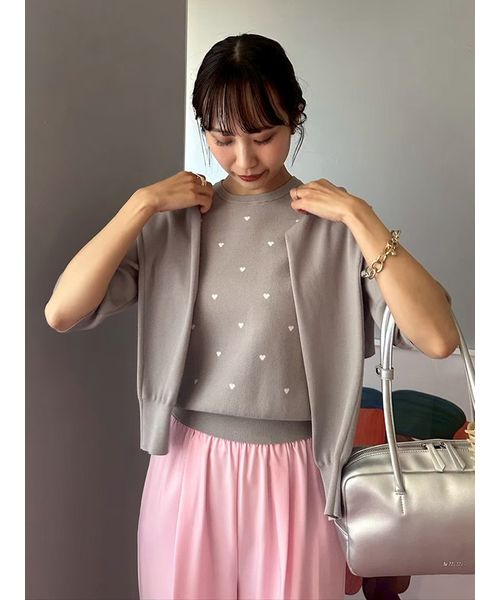 HEART】 eco ハーフスリーブハートジャガードニット【アンサンブル可能
