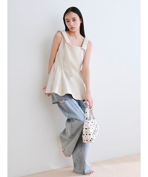 WEB限定】リボンペプラムトップス／ウォッシャブル(508756475)｜阪急