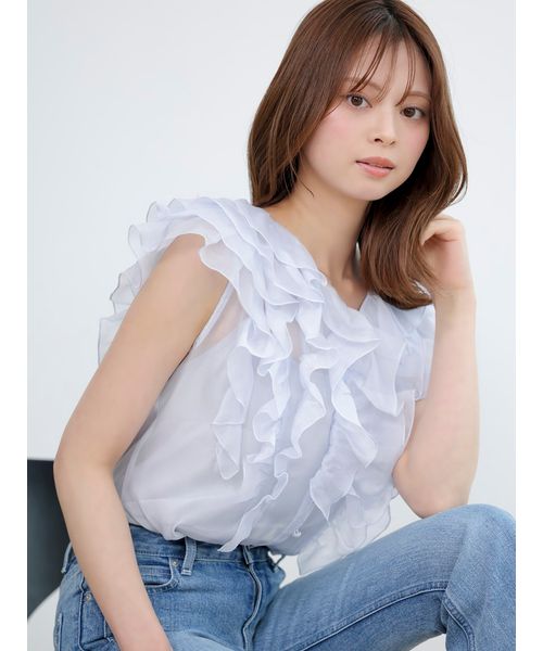 新色追加/WEB限定カラーあり】ノースリフリルブラウス(508760581