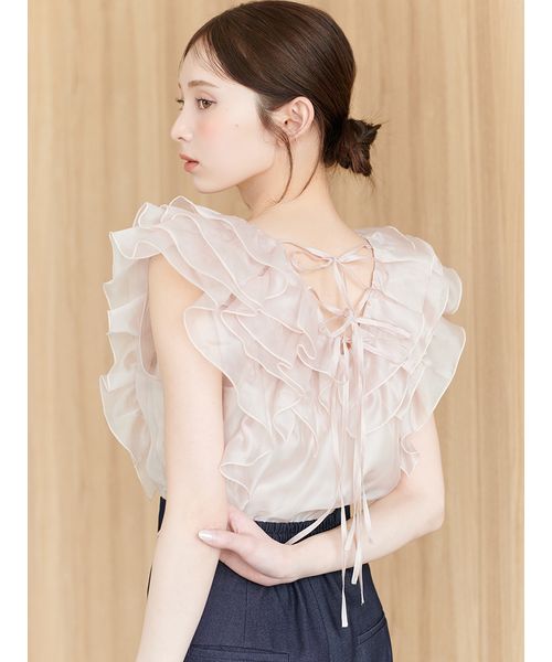 新色追加/WEB限定カラーあり】ノースリフリルブラウス(508760581