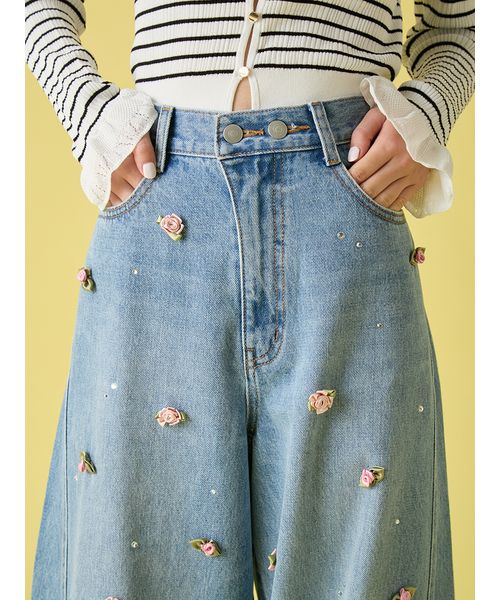 L.B CANDY STOCK]バリエーションビジューデニムパンツ(508770792
