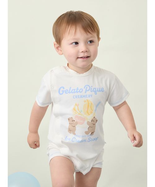 BABY】【接触冷感】アイスクリームベアワンポイントロンパース