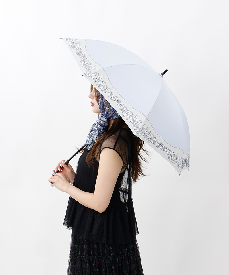 最終価格●ANNA SUI　長傘　日傘　晴雨兼用　ローズ　ストライプ アナスイ ANNA SUI 切継ぎ刺しゅう晴雨兼用パラソル傘（長傘