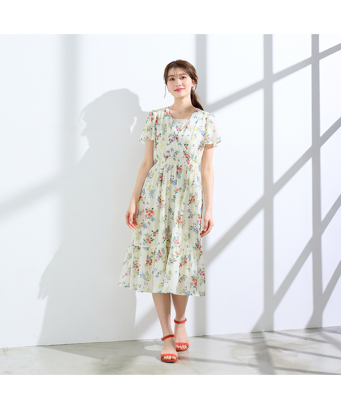 ローズティアラ RoseTiara フラワープリントカシュクール風ワンピース ローズティアラ RoseTiara フラワープリントカシュクール風ワンピース