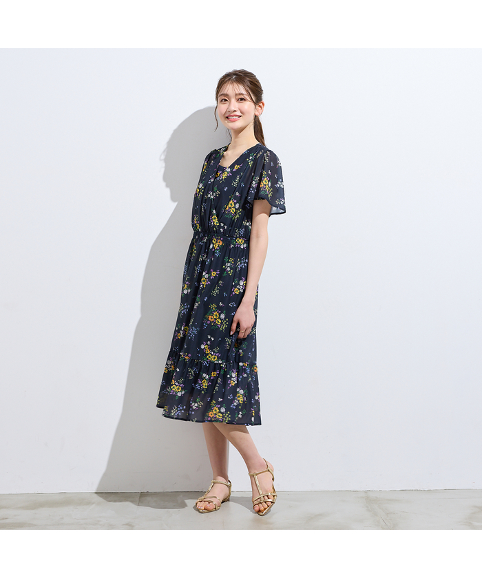 ローズティアラ RoseTiara フラワープリントカシュクール風ワンピース ローズティアラ RoseTiara フラワープリントカシュクール風ワンピース