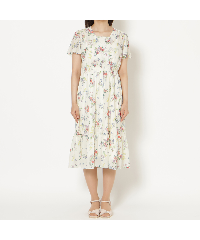 ローズティアラ RoseTiara フラワープリントカシュクール風ワンピース