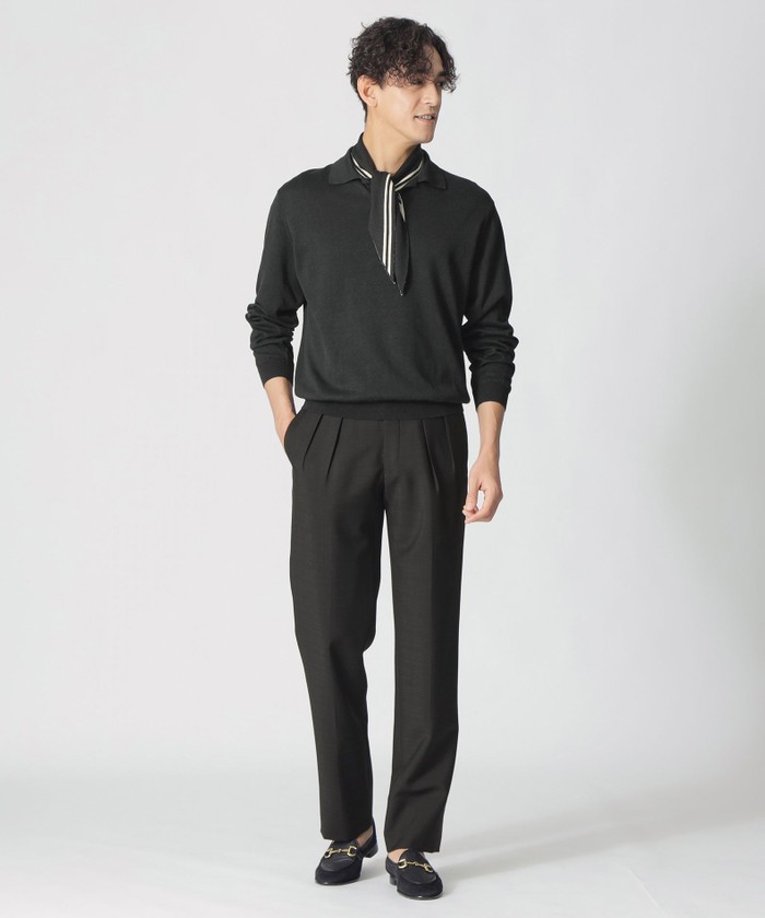 COLLECTION LINE】シルクコットン/スキッパーニットポロシャツ