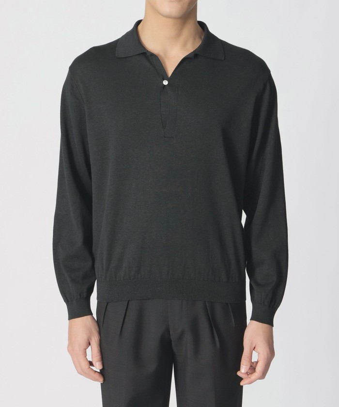 COLLECTION LINE】シルクコットン/スキッパーニットポロシャツ