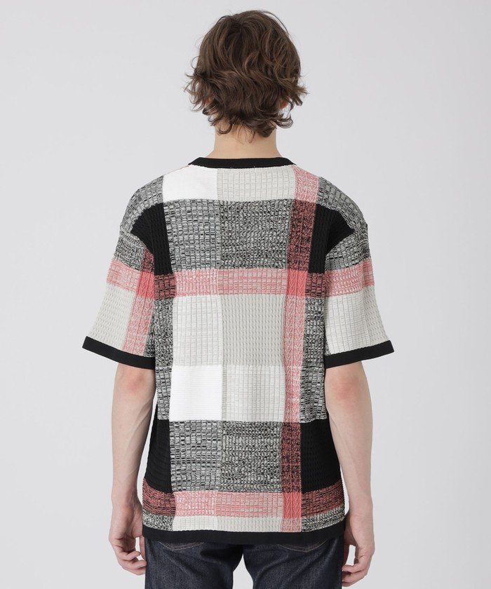 テクスチャーミックスクレストブリッジチェックニットTシャツ 