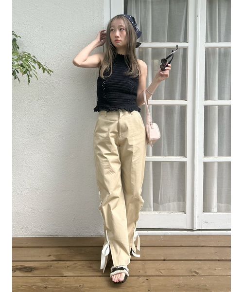 【新品】MSGMロゴ入り花柄カーゴパンツ　ベージュ レースアップリボンカーゴパンツ(508790629)｜阪急百貨店公式通販