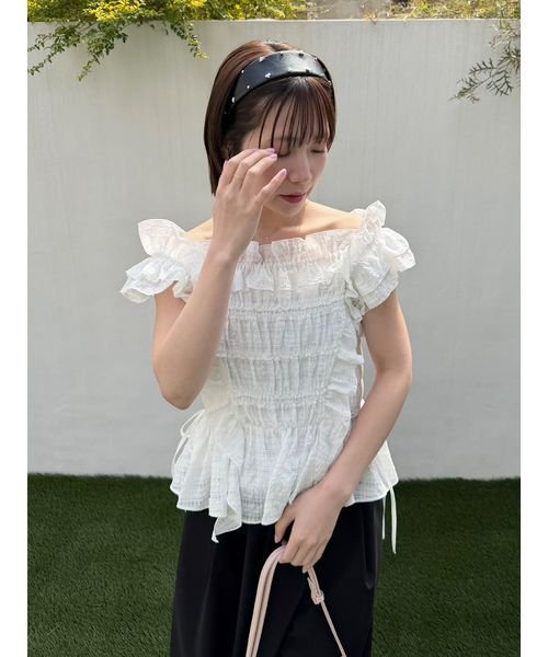 OLUN shirring frill top/シャーリングフリルトップス 新品 olun 