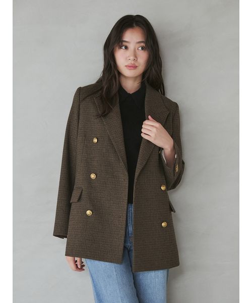 金釦ダブルブレストチェックロングブレザー(508830209)｜阪急百貨店