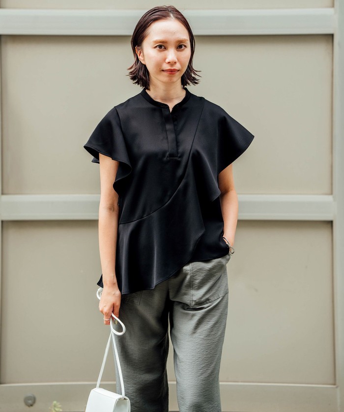ICB×インフルエンサーコラボ】デュアルサテン ラッフルブラウス