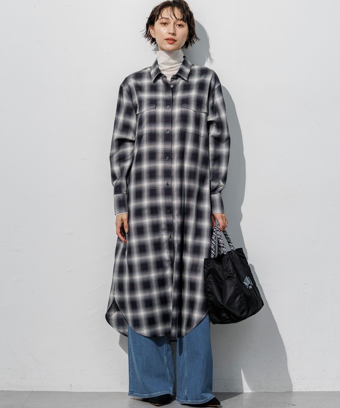 チェック柄　シャツワンピース コットンミックスチェック シャツ ワンピース(508840165)｜阪急百貨店