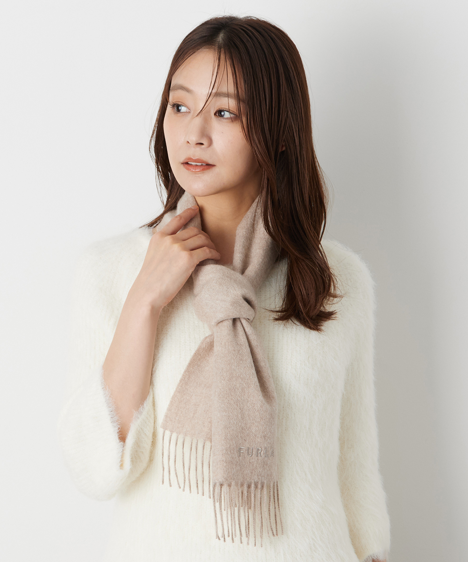 洗える】カシミヤ100％紡毛厚手マフラー 20×150cm 無地 ロゴ ユニセ