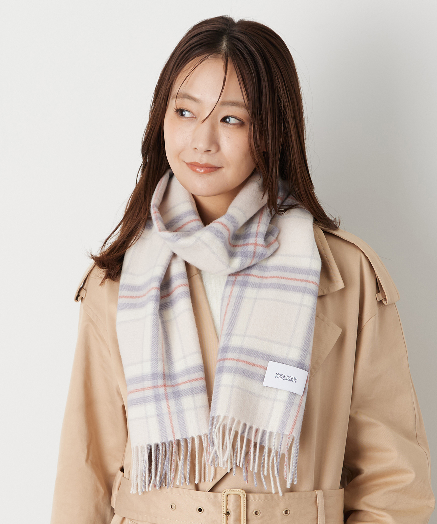 洗える】カシミヤ100%紡毛厚手マフラー 35×172cm チェック ロゴ ユ 洗える】カシミヤ100%紡毛厚手マフラー 35×172cm チェック ロゴ ユ