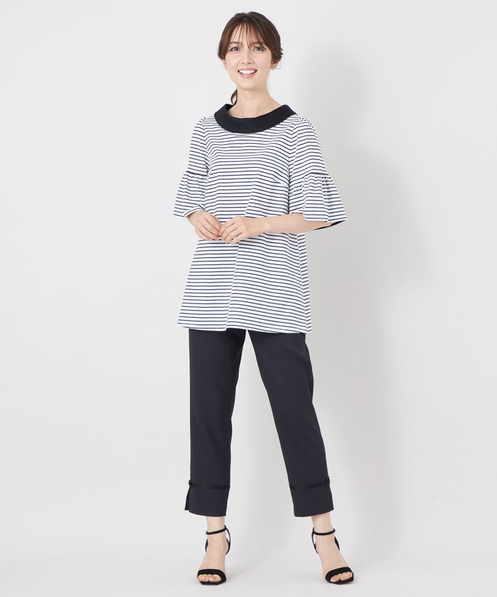 トゥー ビー シック TO BE CHIC 【L】デザインネック ボーダーチュニ
