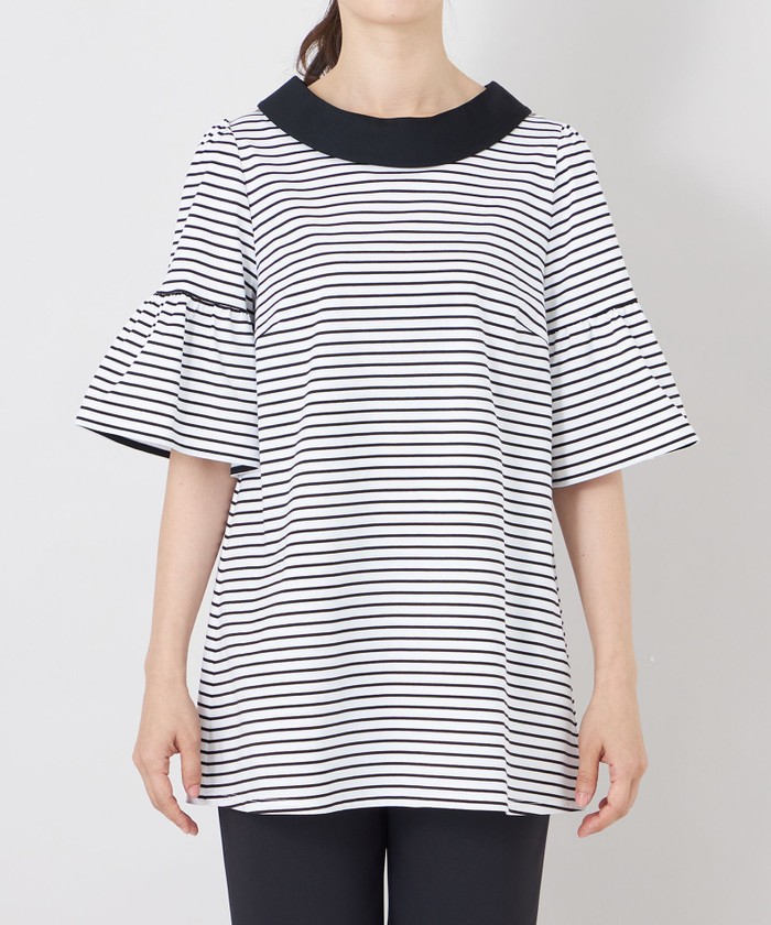 トゥー ビー シック TO BE CHIC 【L】デザインネック ボーダーチュニ