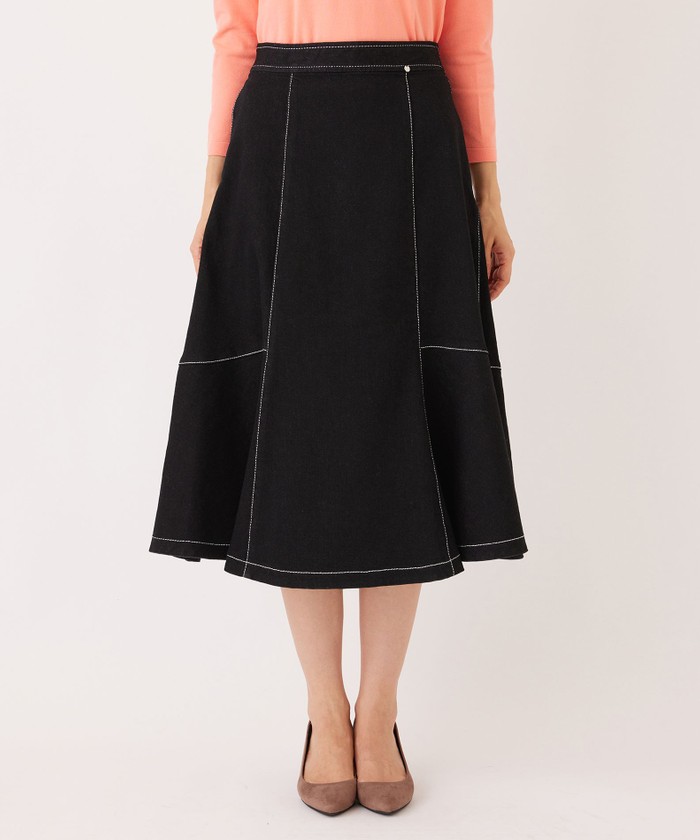 TO BE CHIC ブラックデニムフレアスカート サイズ42 トゥー ビー シック TO BE CHIC ブラックデニム フレアスカート