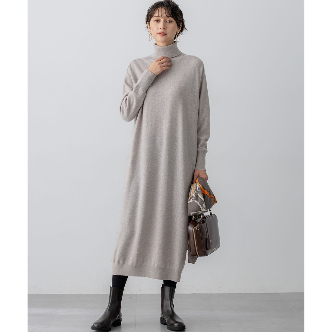 23区 【洗える】カシミヤブレンド タートルネック ニットワンピース