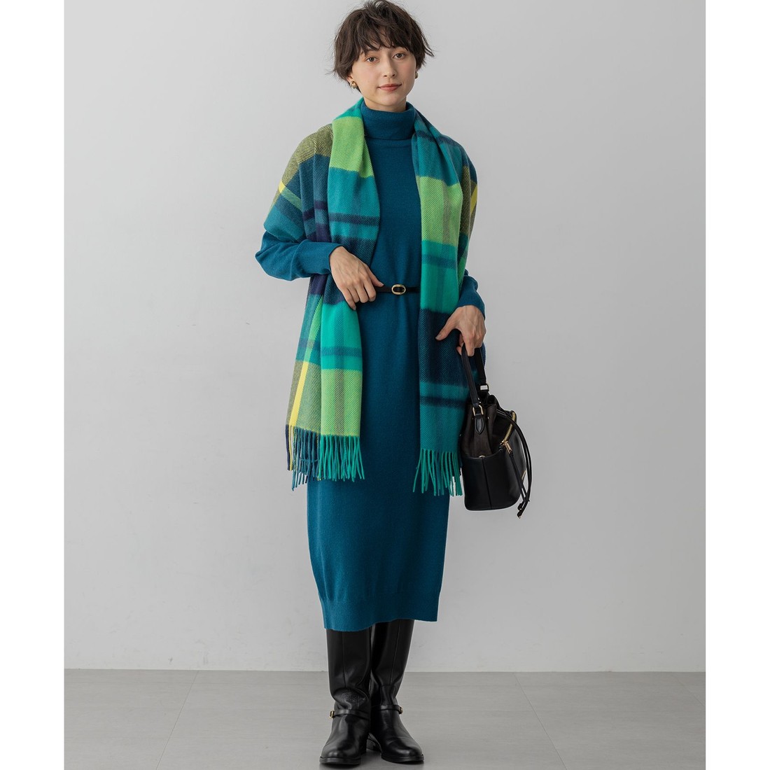 23区 【洗える】カシミヤブレンド タートルネック ニットワンピース