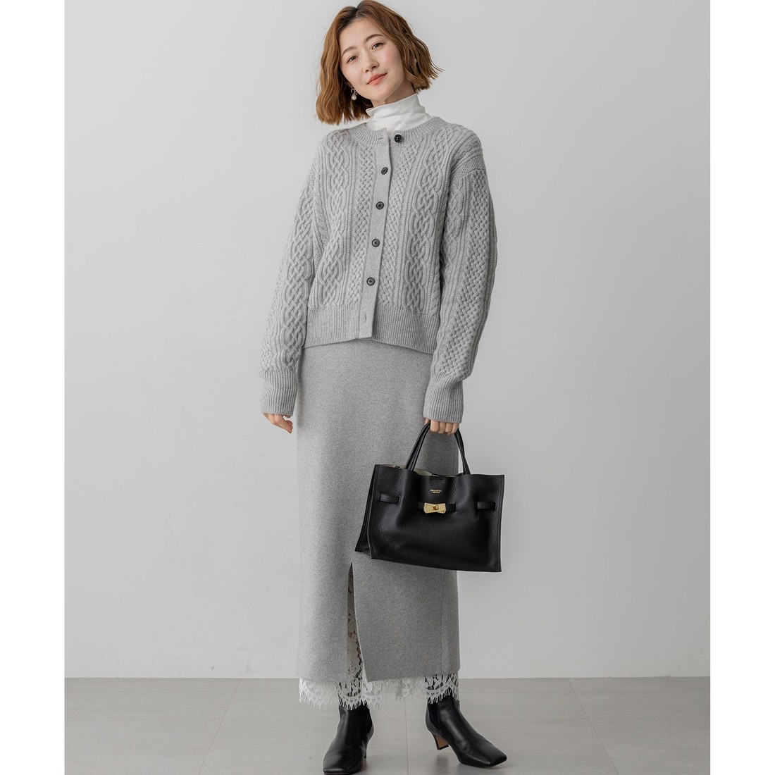 交渉中限定お値下げ⭐︎カシミヤブレンドニットカーディガン 23区（大きいサイズ） 【洗える】カシミヤブレンド ケーブルニット