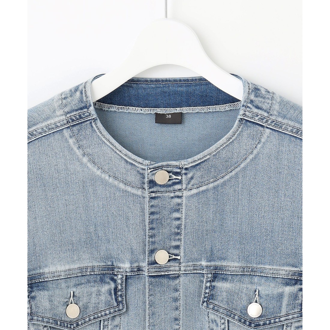 自由区 L 【洗える】USUKARU DENIM ノーカラージャケット(508874306