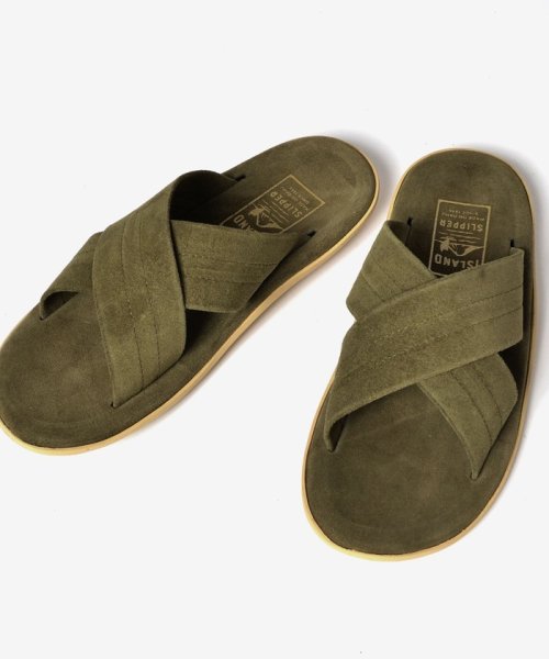 SHIPS MEN(シップス　メン)/ISLAND SLIPPER: SHIPS(シップス) 別注 クロスストラップ サンダル/オリーブ