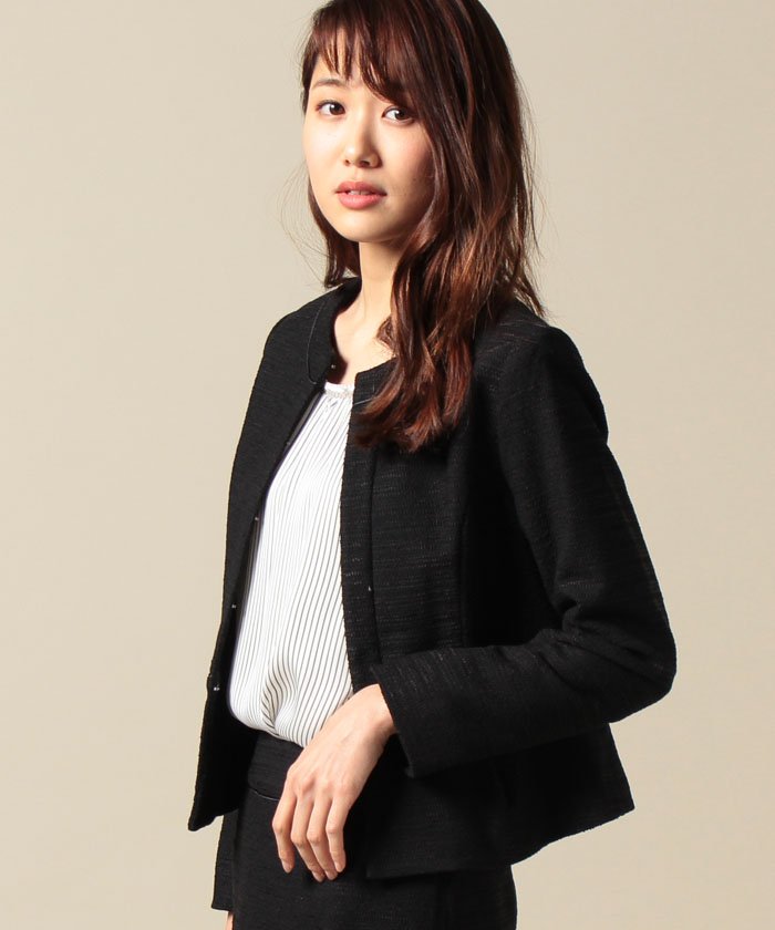 セール スラブボーダーツィードセットアップ ペプラムブルゾン ナチュラルビューティーベーシック Natural Beauty Basic Magaseek