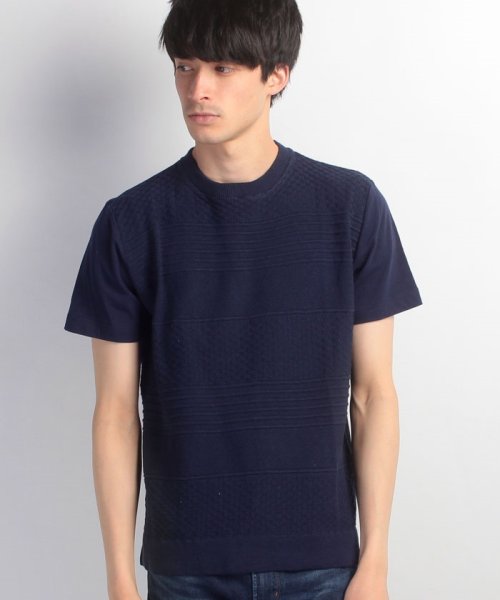 JEANS MATE(ジーンズメイト)/【BLUE　STANDARD】ニット切り替えTシャツ/ネイビー