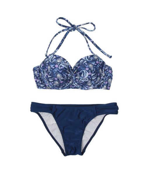 フラワーペイズリー柄フロントギャザービキニ 水着 シードレス Sea Dress Magaseek