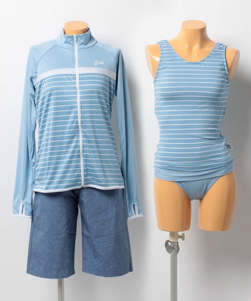 VacaSta Swimwear(バケスタ　スイムウェア（レディース）)/【FILA】杢ボーダータンキニラッシュ4点セット水着/ブルー