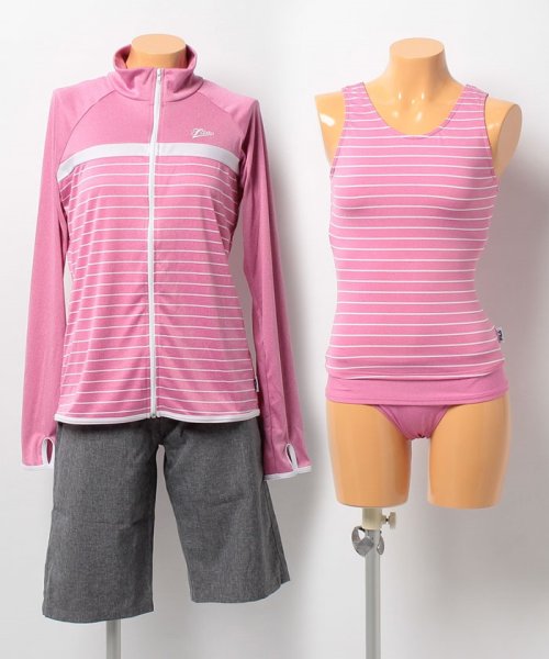 VacaSta Swimwear(バケスタ　スイムウェア（レディース）)/【FILA】杢ボーダータンキニラッシュ4点セット水着/ピンク