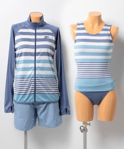 VacaSta Swimwear(バケスタ　スイムウェア（レディース）)/【FILA】パネルボーダータンキニ4点セット/ネイビー