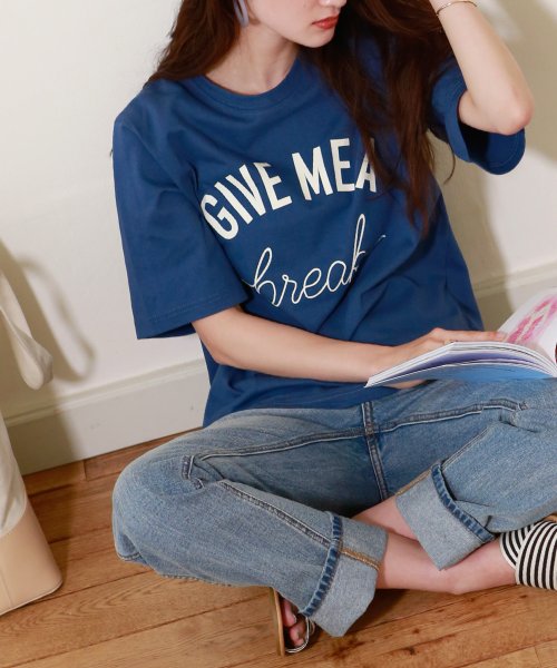 marjour(マージュール)/“GIVE　ME”Tシャツ/ブルー