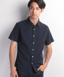 JEANS MATE(ジーンズメイト)/【FORT　POINT】綿麻ストレッチ無地シャツ/ネイビー