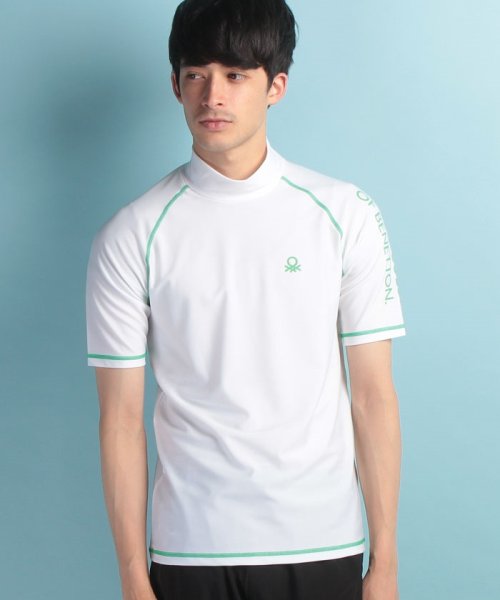 BENETTON (mens)(ベネトン（メンズ）)/半袖メンズラッシュガード(UPF50+)/ホワイト